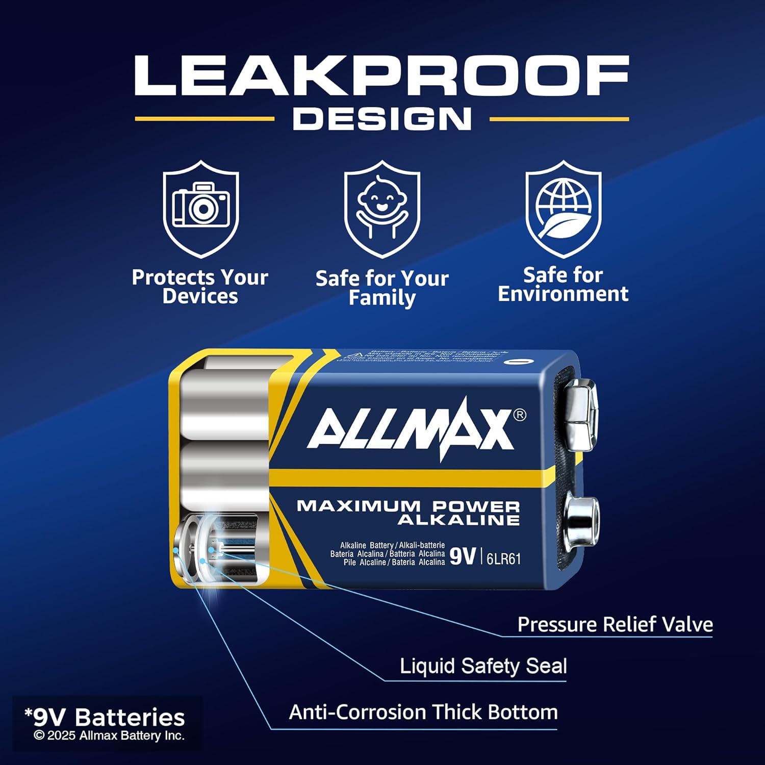 Allmax 9V Maximum Power Alkaline Batteries (48 Count) – 9 Volt | 7-Year Shelf Life • Leakproof Design • Ultra