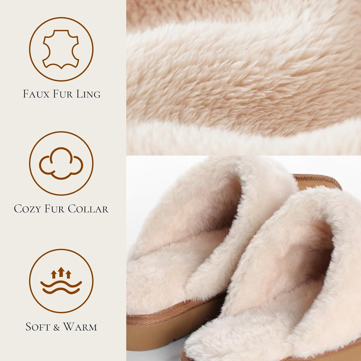 Fuzzy Slippers for Women Cozy Faux Fur House Shoes Memory Foam Slippers | Winter, Warm Slippers, Indoor and Outdoor