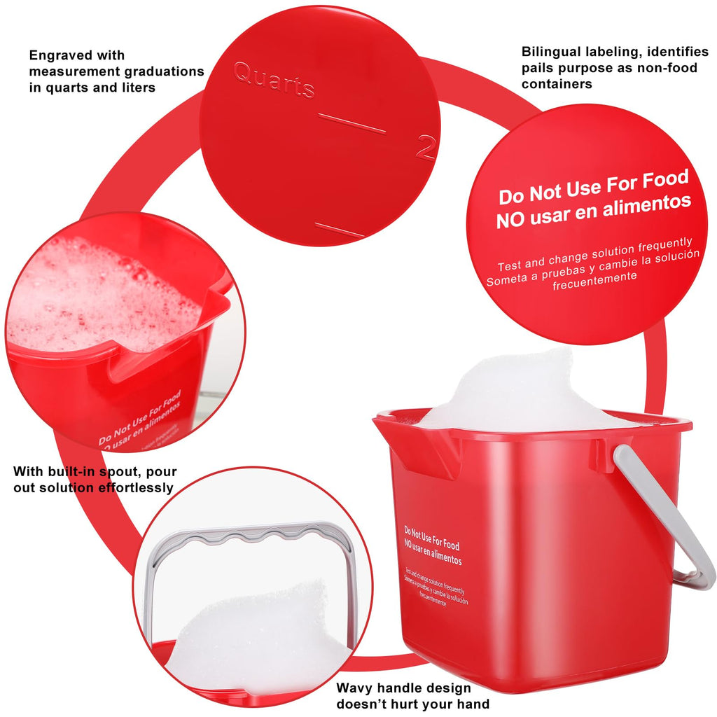 3 Pcs 6 Quart Cleaning Bucket Small Square Container, Red