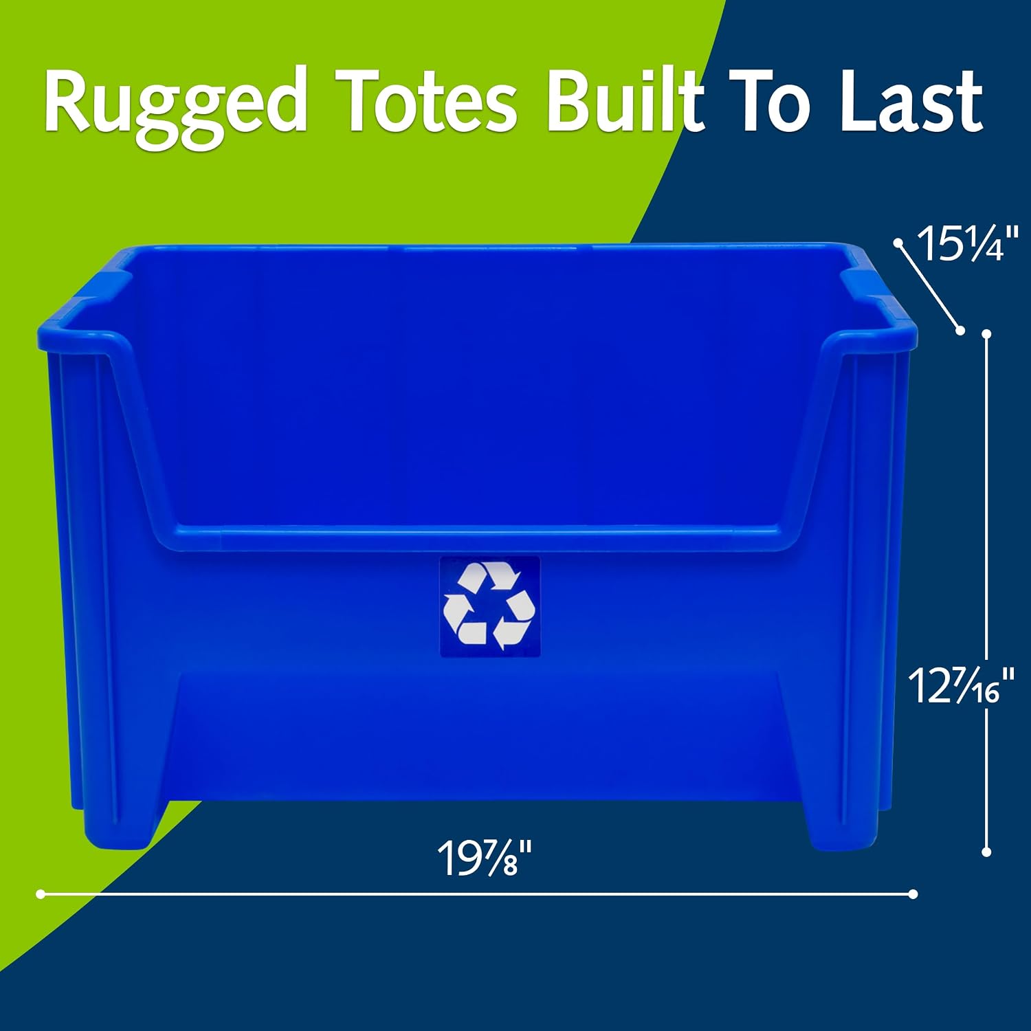 Commercial Industrial Heavy Duty Stackable Open-Front Recycling Bin Box Containers, 12.5 Gallon (Pack of 3), Blue