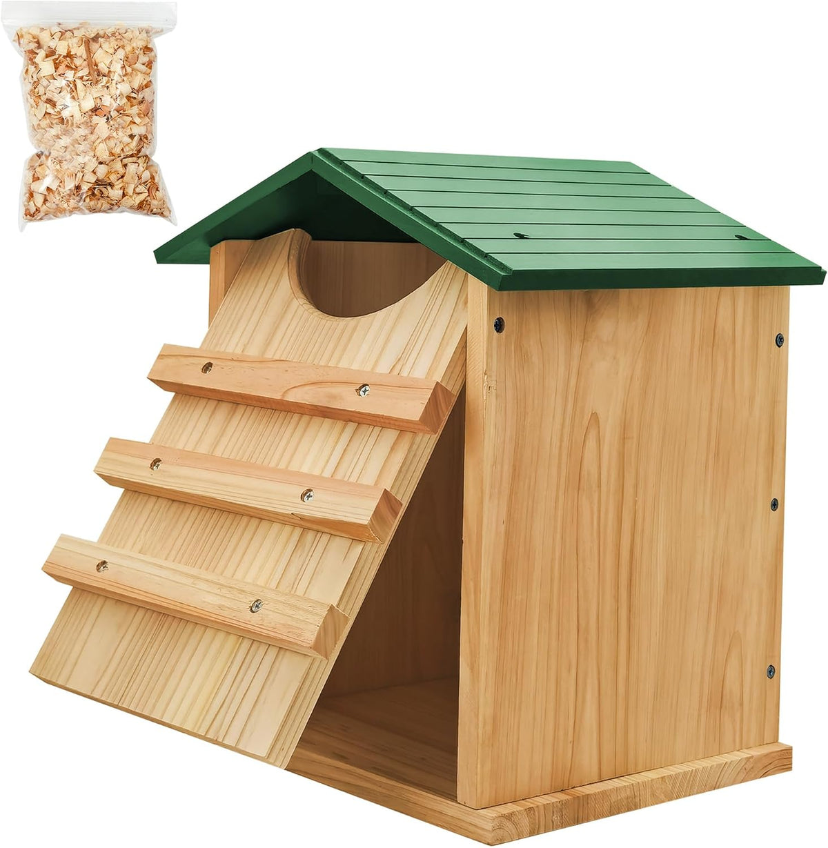 Owl House, 13" x 9" x 9" Owl Nesting Box for Outside with Mounting Screws and Wood Shavings, Cedar Screech Owl House