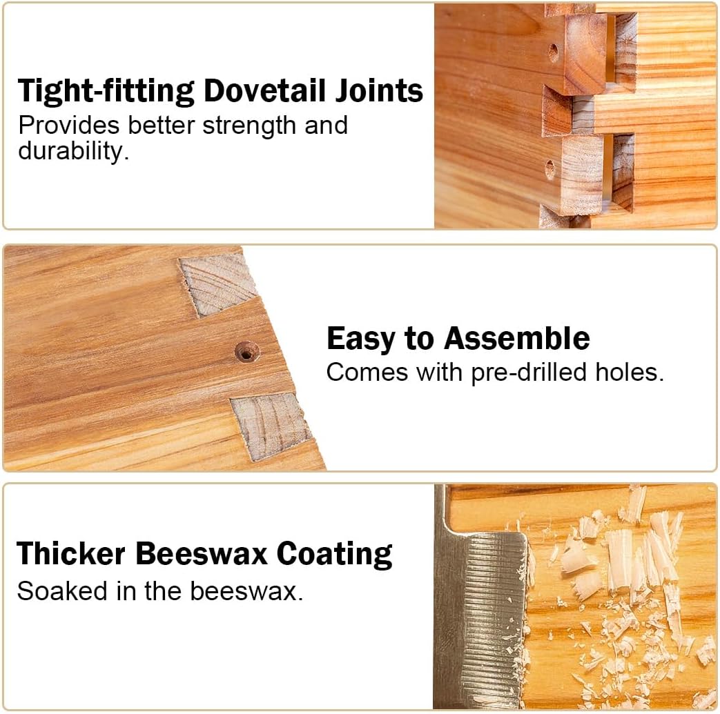 10-Frames Complete Beehive Kit, 100% Beeswax Coated Bee Hive Includes Beehive Frames and Beeswax Coated Foundation