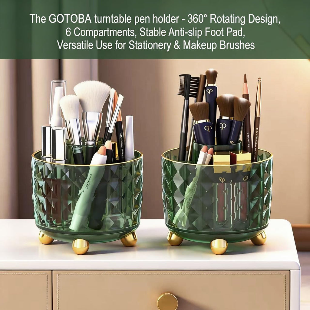 Dark Green Pen Pencil Holder for Desk, 360° Rotating Pen Organizer, Green Office Supplies, Cute Pen Holder