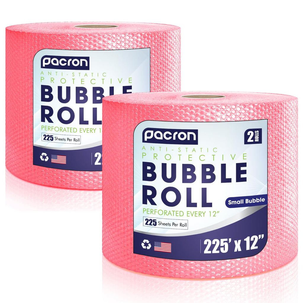 Anti-Static Bubble Roll Wrap 12" x 225', 2-Pack Perforated ESD Cushioning