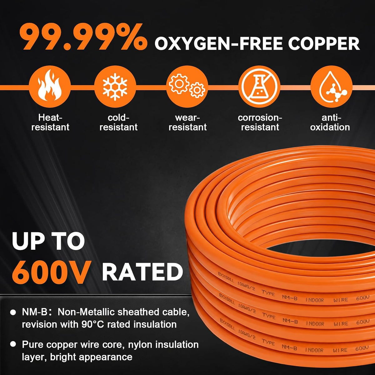 10FT 10/2 NM-B Wire with Ground 10/2 Electrical Wire 10/2 W/G Cable NMB