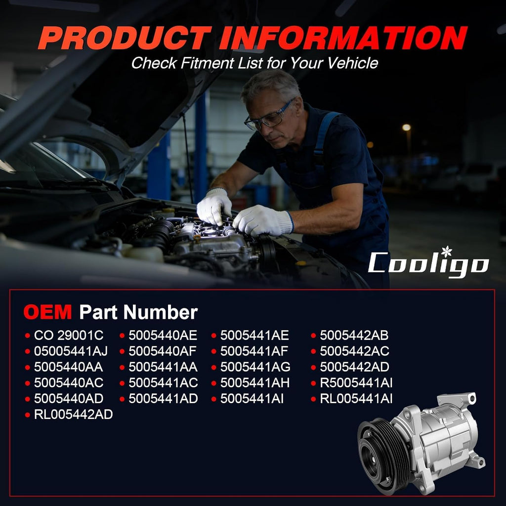 A/C Compressor with Clutch Compatible with Dodge Caravan 3.3L 2001‑2007