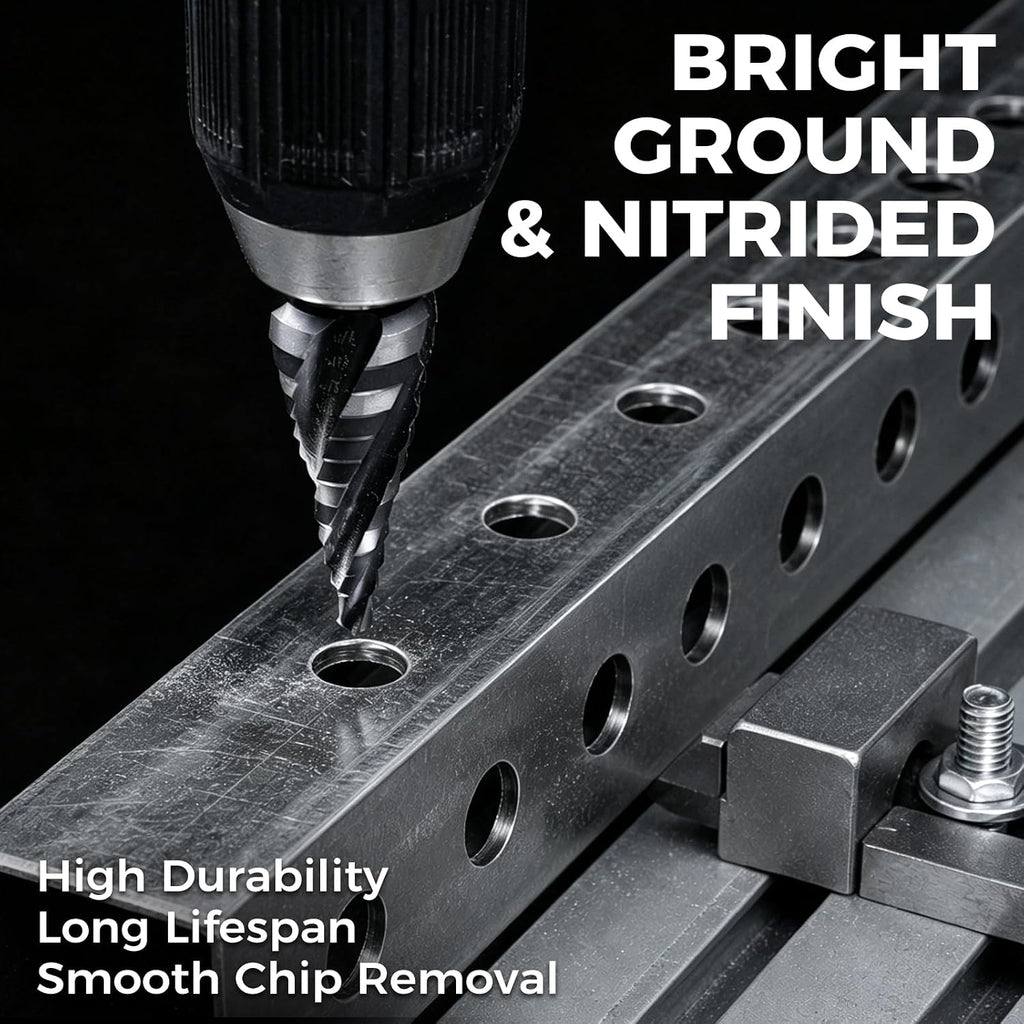 3-Piece Unibit Step Drill Bit for Metal, HSS Step Bit Set, 1/8"-7/8"