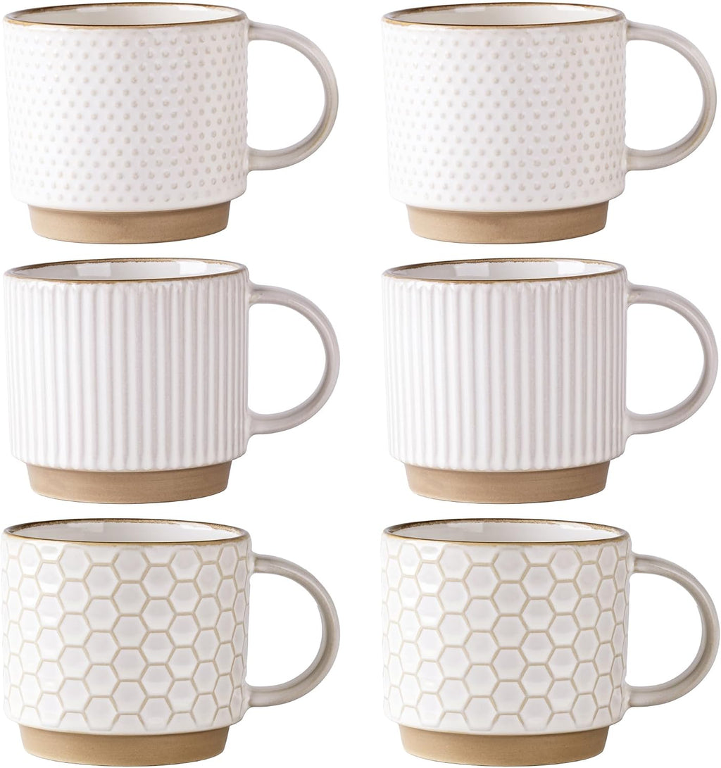 12 OZ Stackable Coffee Mugs Set of 6, Ceramic Coffee Cups Set