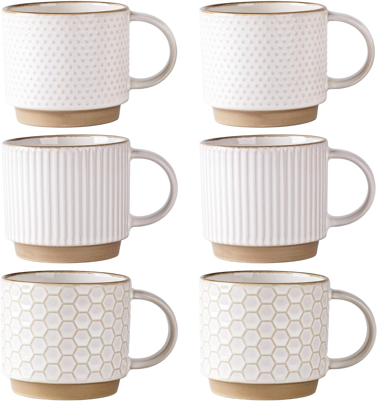 12 OZ Stackable Coffee Mugs Set of 6, Ceramic Coffee Cups Set