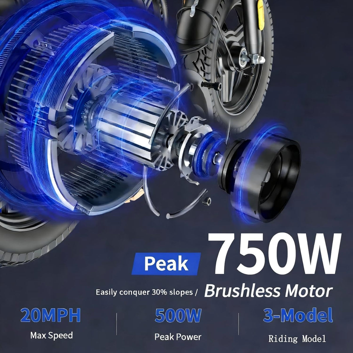 Folding Electric Bike for Adults, Peak 750W Motor,20MPH Max Speed Foldable Electric Bicycles,14" Ebike, 48V12AH