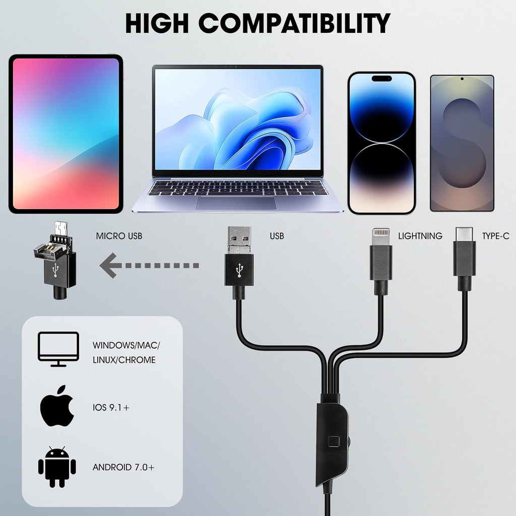 1080P USB Digital Microscope with Metal Stand, 50X-1000X Handheld Microscope Camera with 8 LED Lights Compatible with