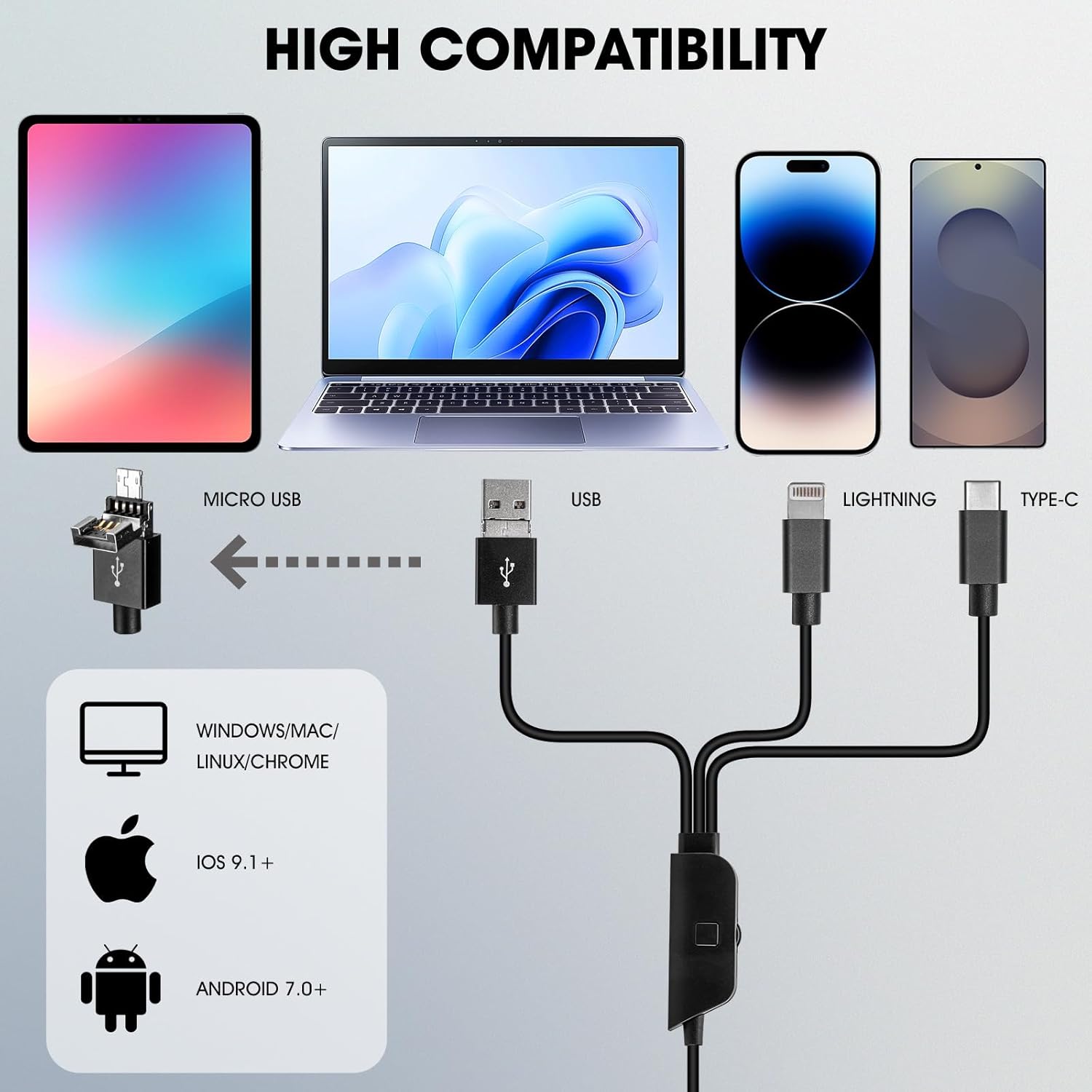 1080P USB Digital Microscope with Metal Stand, 50X-1000X Handheld Microscope Camera with 8 LED Lights Compatible with