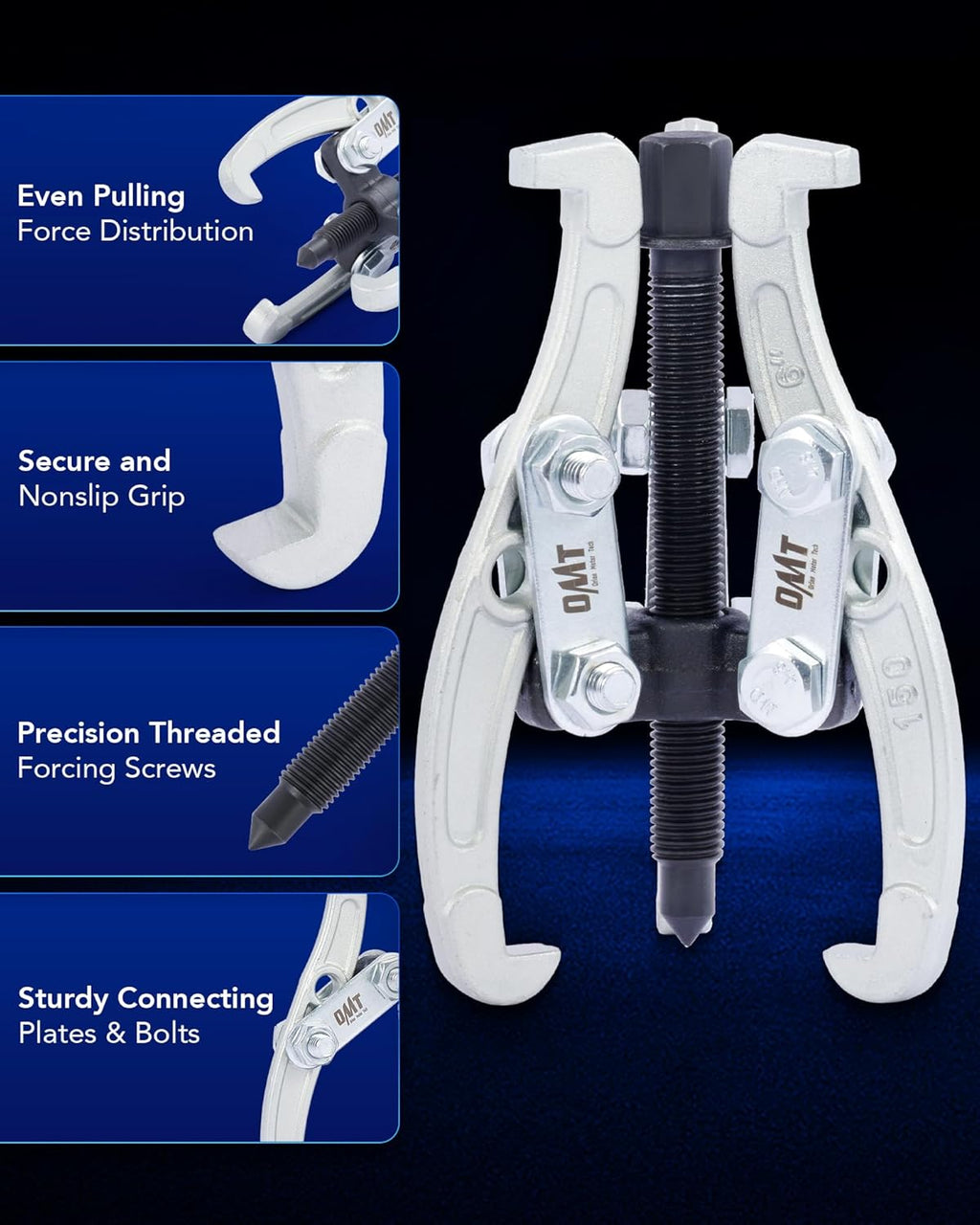 OMT 3" 4" 6" Gear Puller Set, 3 Jaw Puller with Reversible Jaws