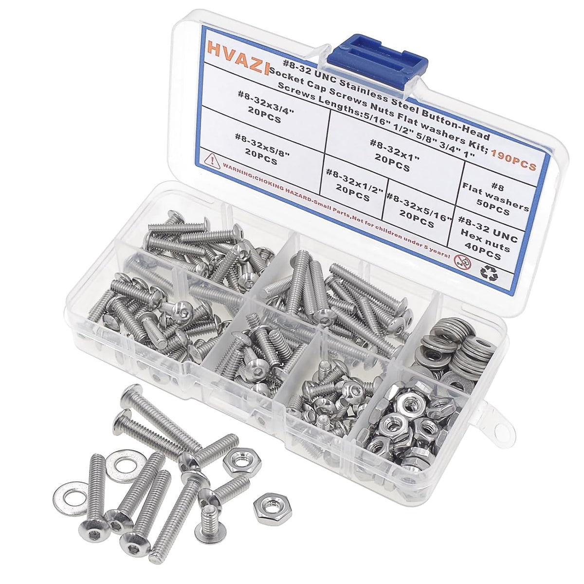 #8-32 UNC 304 SS Button-Head Socket Cap Screws, Nuts & Washers Kit