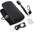 Golf Towel Kit, Foldable Divot Tool with Magnetic Ball Marker & Club Groove Cleaner Brush, Microfiber Waffle Golf