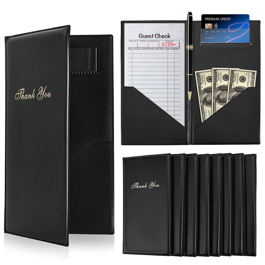 8-Pack Check Presenters 9"x5" PVC Bill Book for Restaurant