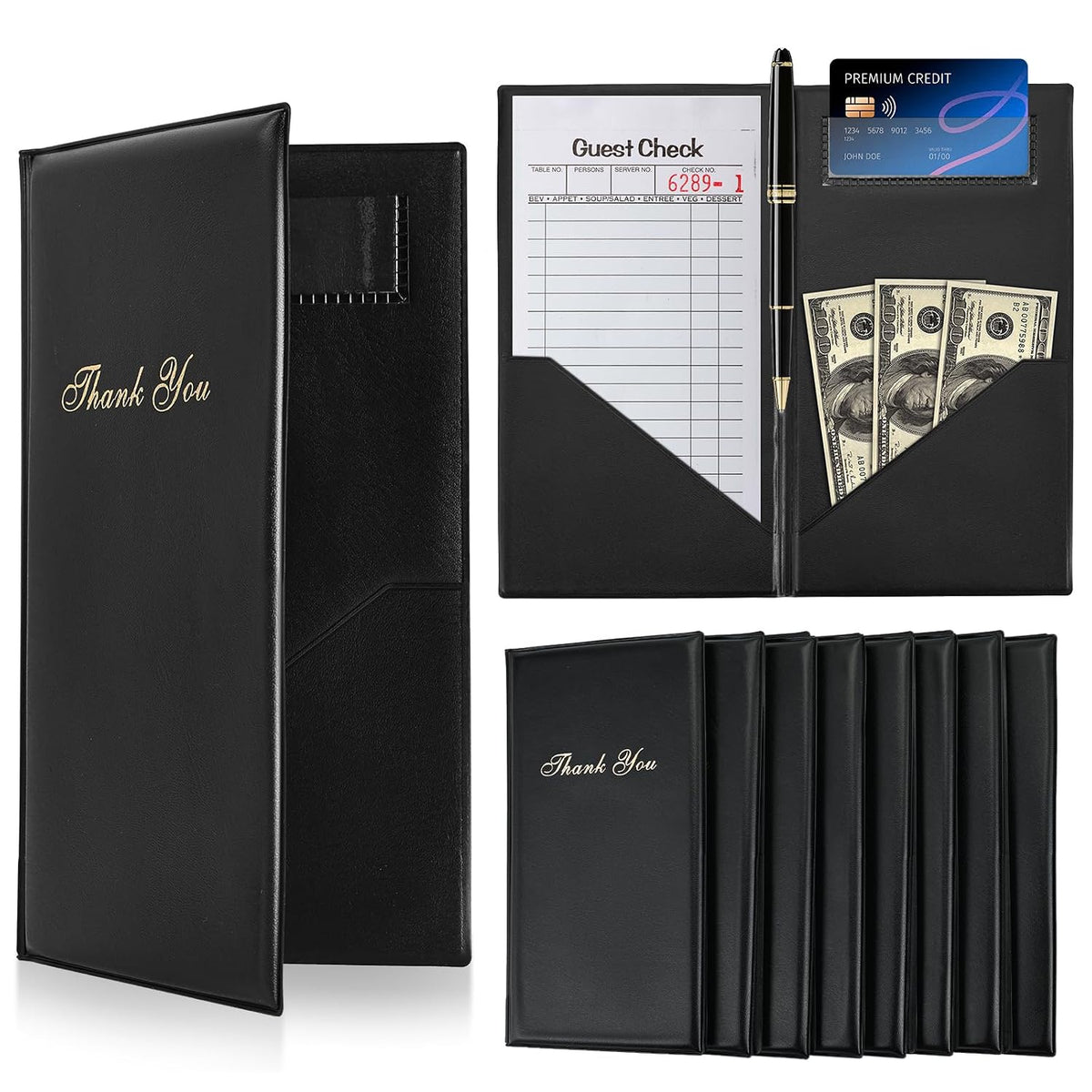8-Pack Check Presenters 9"x5" PVC Bill Book for Restaurant