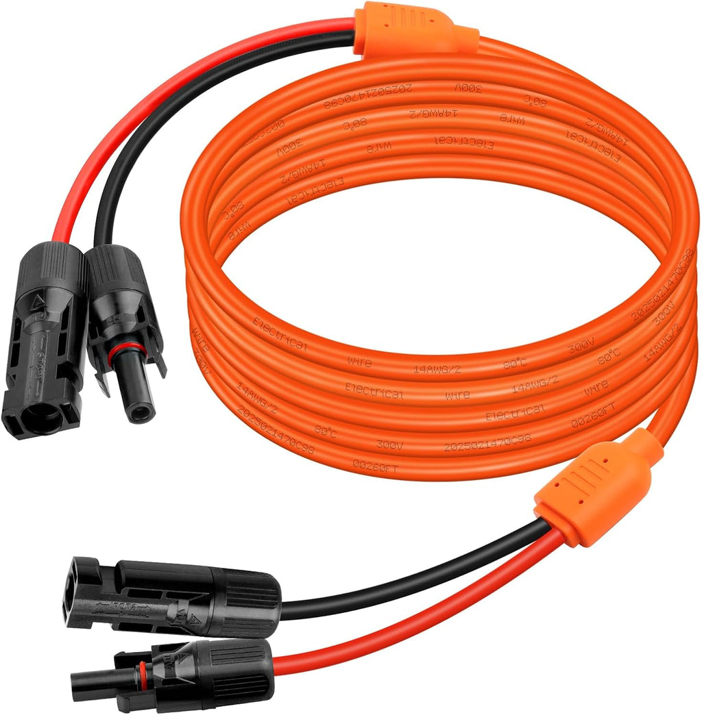 Solar Extension Cable 10FT, 14AWG Tinned Copper with Solar Panel Connectors, 10AWG Red & Black Branch Wires, Heavy