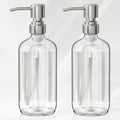 Soap Dispenser, 2 Pack Glass Soap Dispenser with Pump Stainless Steel, 17 Oz Hand Soap Bottles Bathroom Kitchen, Clear
