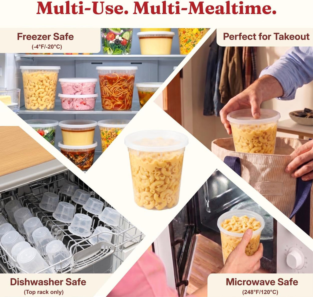32oz Deli Containers with Lids (40 Sets/80 Pcs) Quart Plastic Containers with lids, BPA-Free Microwave Freezer Safe