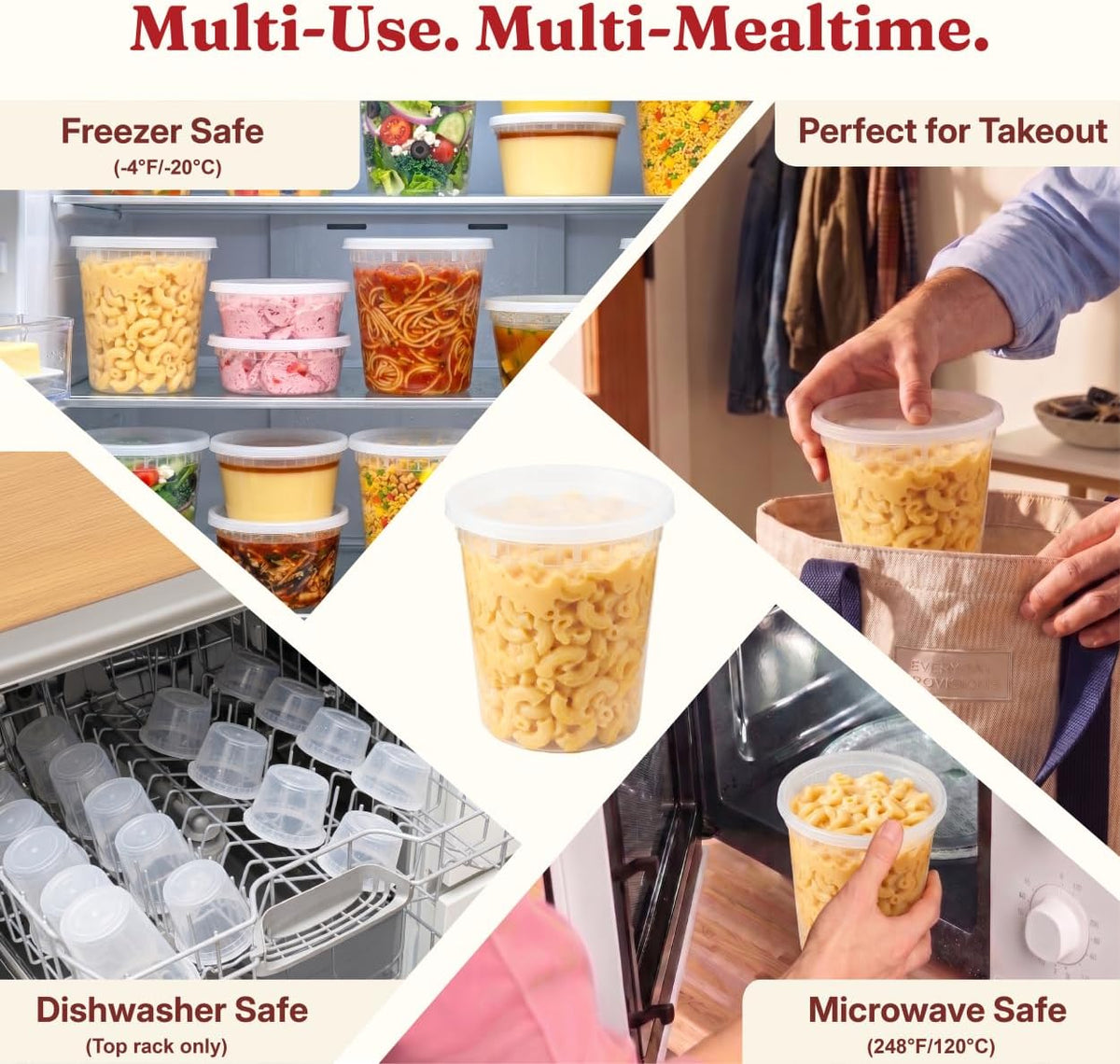 32oz Deli Containers with Lids (40 Sets/80 Pcs) Quart Plastic Containers with lids, BPA-Free Microwave Freezer Safe