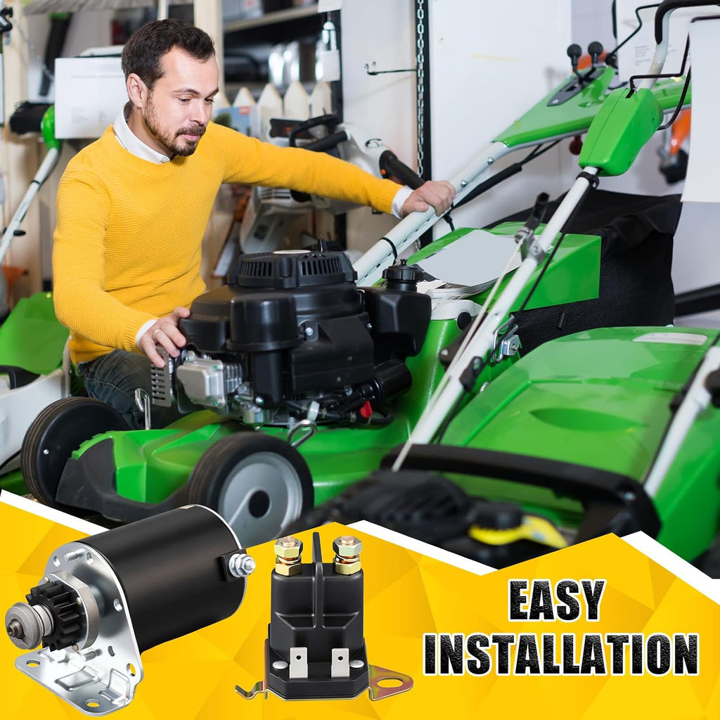 Honoson 2 Pack 5742n 497595 and 192507 Steel Gear Starter 16teeth Replacement and Starter Solenoid Compatible with Briggs and Stratton 12v Solenoid Lawn Mower Starters Kit