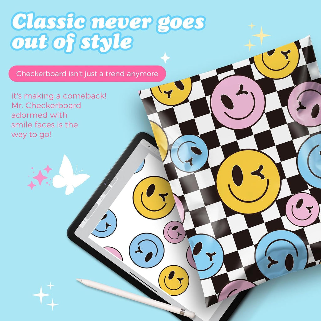 Poly Mailers 10x13" 50pcs,Cute Shipping Bag for Clothes,Checkerboard