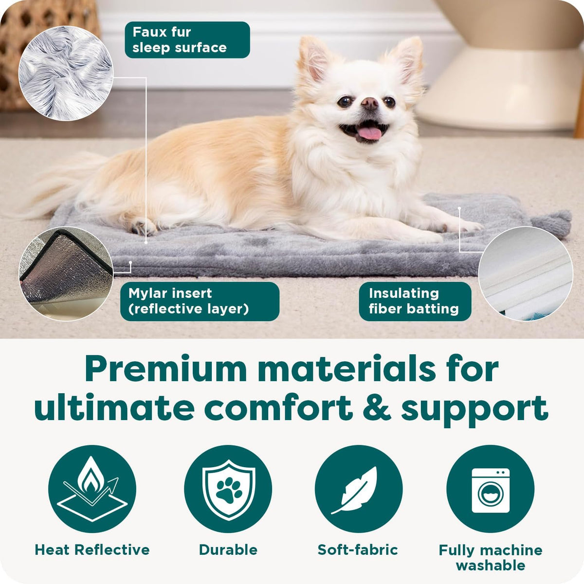 ThermaNAP Self-Warming Cat Bed for Indoor Cats & Large/Medium Dogs, Washable & Reflects Body Heat - Quilted Faux Fur