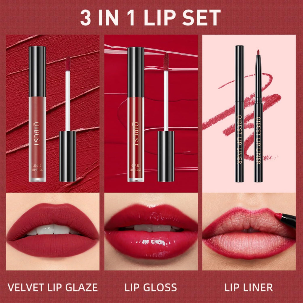 All In One Lip Kit 3 In 1 Smooth Lipliner Lipgloss and Lipstick Set with Matte Velvet Liquid Lipstick Hydrating