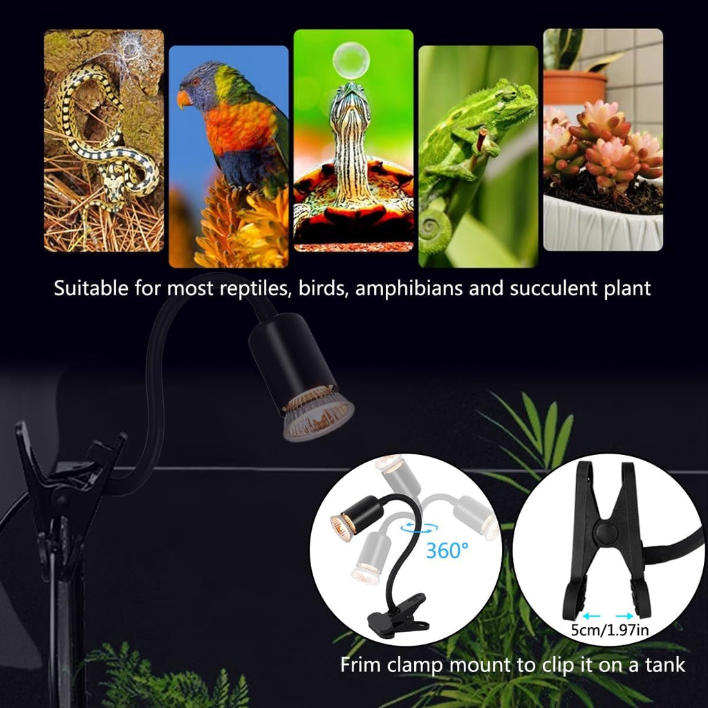 Dimmable Reptile Heat Lamp with Timer + 75W UVA UVB Light Bulb, Basking Spot Light Simulated Sunlight, Heating Lamp