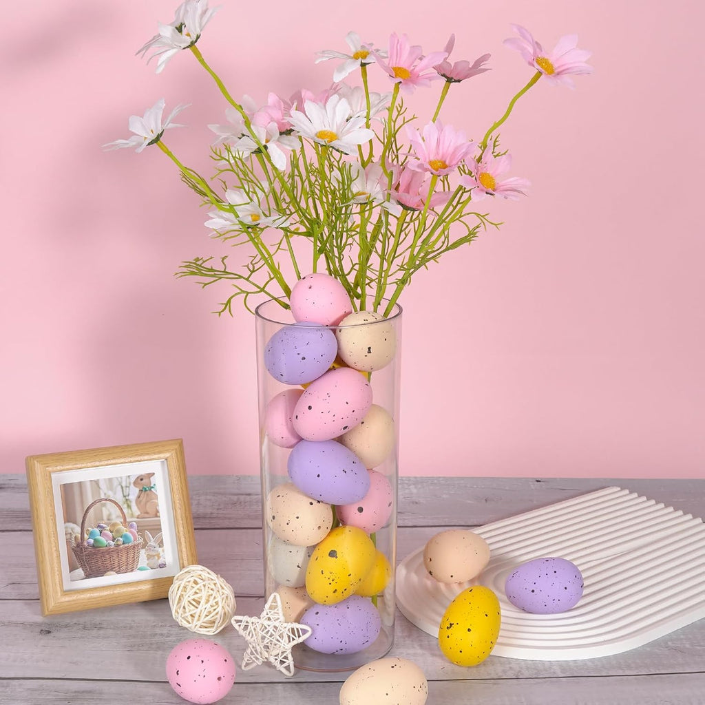 Easter Speckled Eggs 2.4" in Plastic Speckled Eggs,Assorted Speckled Pastel Eggs in Gift Box, Set of 30, Bowl & Vase