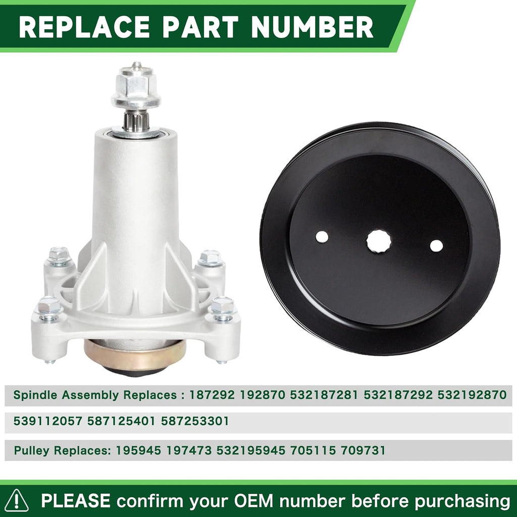 187292 192870 Spindle Assembly with 195945 Pulley Fit for 42" 46" 48" 54" Mower Deck Husqvarna Z254 YTH22v46YTH 24v48