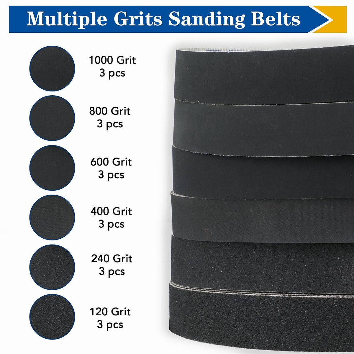 18 Pack 1 x 30 Inch Silicon Carbide Sanding Belts, 120-1000 Grit