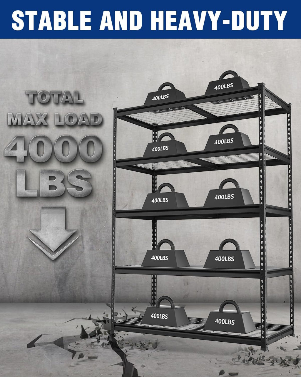 5-Layer Heavy Duty Metal Storage Rack, 48”W x 24”D x 72”H, Adjustable Shelving Unit with 4000 lbs Total Load Capacity