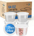 Plastic Deli Containers with Lids, 120 Sets 64 oz Leakproof Soup Cups