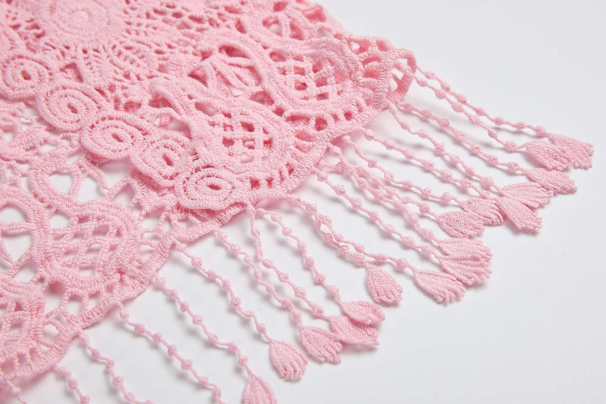 Girls Crochet Vest Cardigan with Fringe V-Neck Sleeveless Boho Vest Hollow Out Cardigan