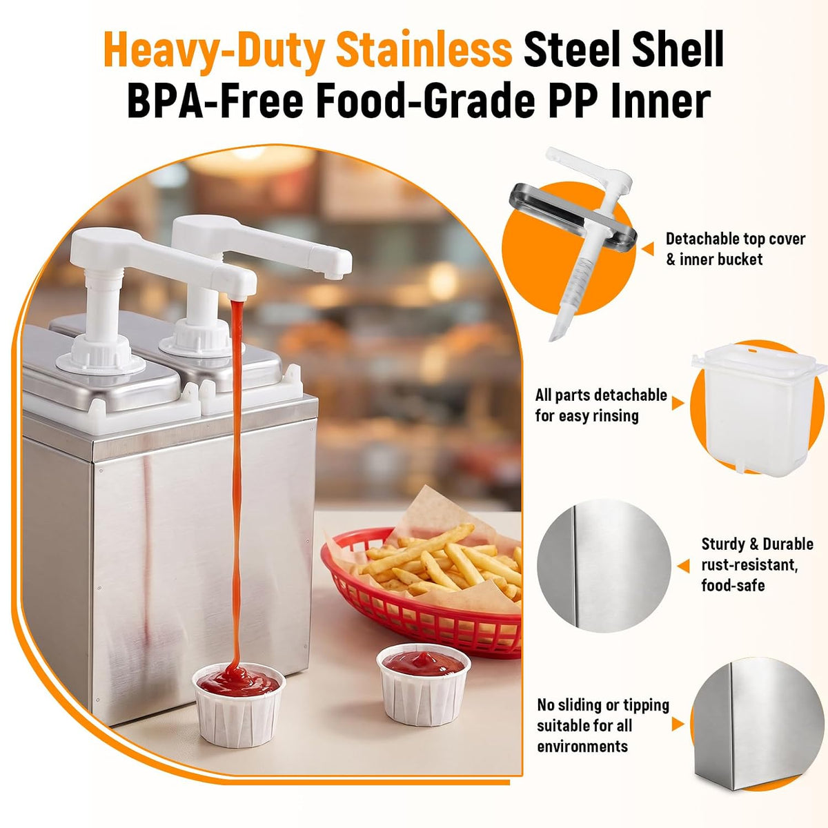 2L Sauce Dispenser Pump, Leak-Proof Condiment Pump Station