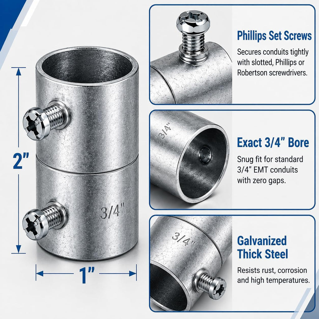 20PCS 3/4" EMT Coupling, Electrical Conduit Screw Connectors