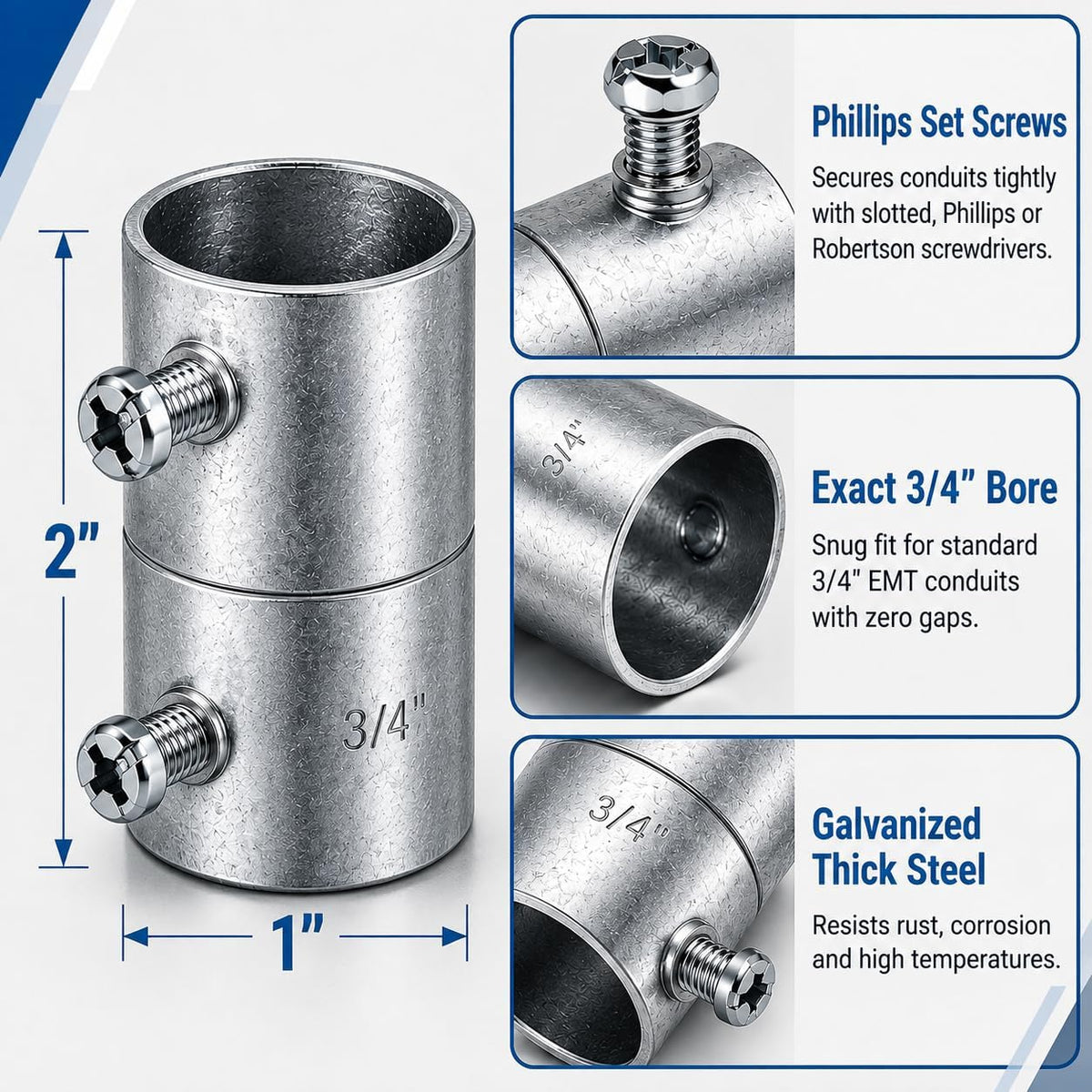 20PCS 3/4" EMT Coupling, Electrical Conduit Screw Connectors
