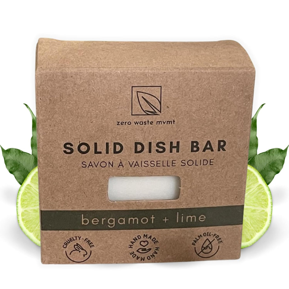 Solid Dish Soap Bar | Bergamot + Lime | Natural, Zero Waste Soap | Plastic-Free Dish Soap Block | USDA Certified