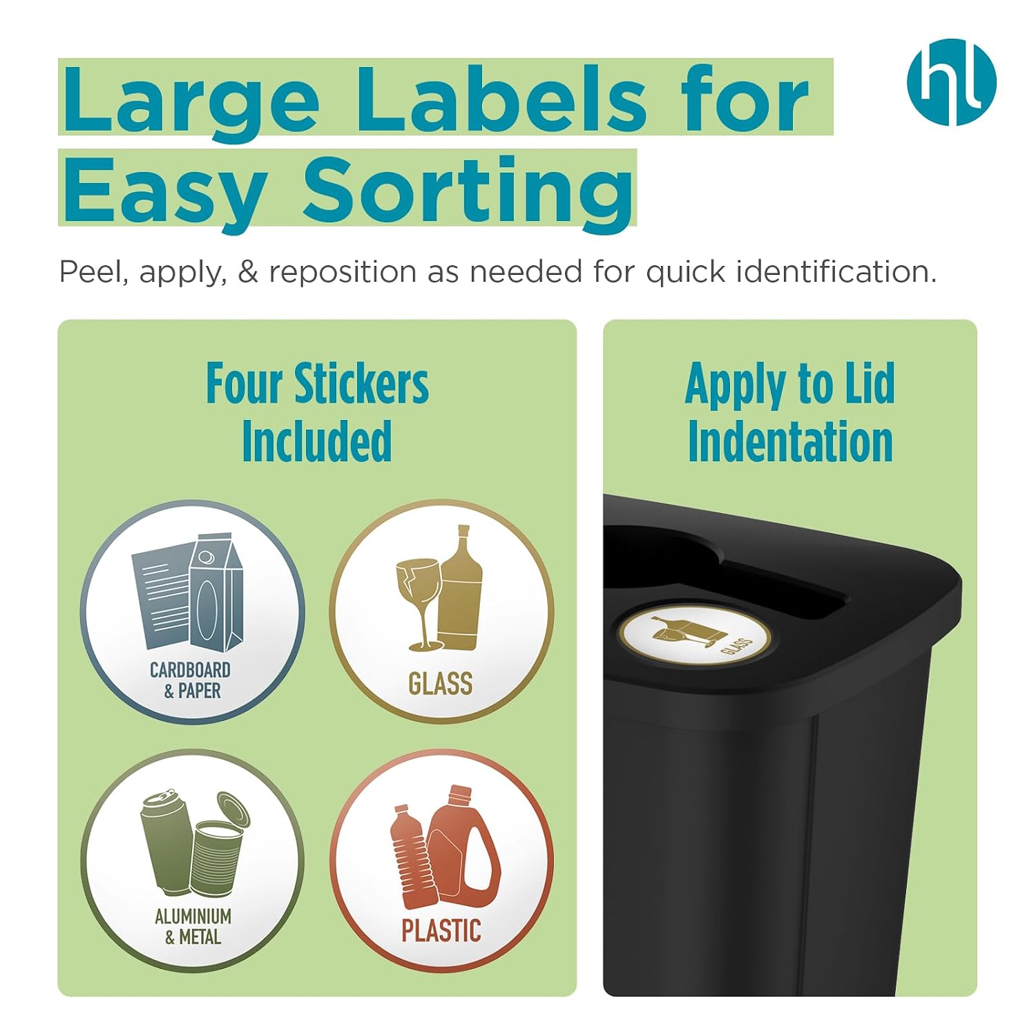 Recycling Bin System, 3 Pack Waste Sorting Containers with Stickers, Plastic Trash Cans for Kitchen Garage Home
