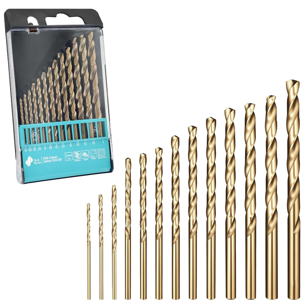 13pcs Cobalt Drill Bit Set M35 HSS 1/16"-1/4" Jobber Drill Bits Set
