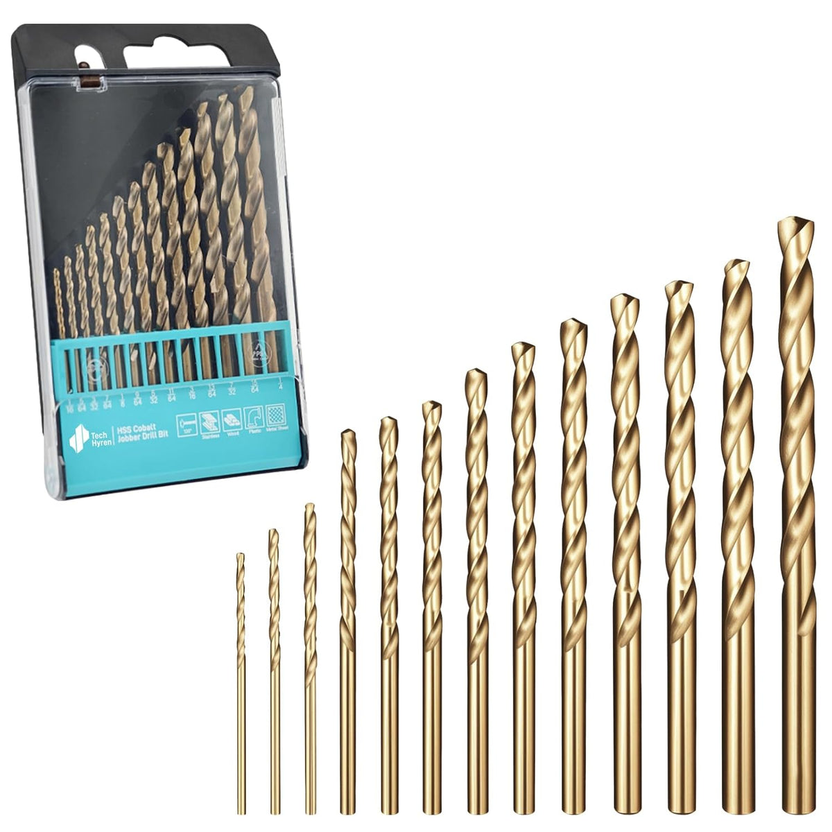 13pcs Cobalt Drill Bit Set M35 HSS 1/16"-1/4" Jobber Drill Bits Set