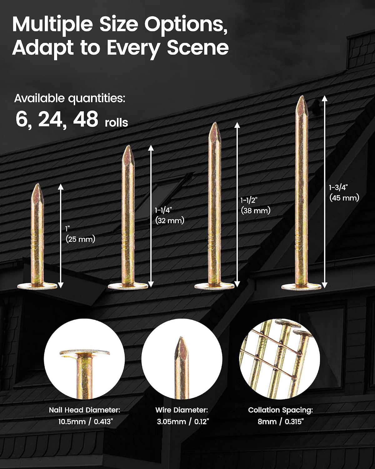 Coil Roofing Nails 1-1/4 Inch 15 Degree Wire Collated Nails 720PCS