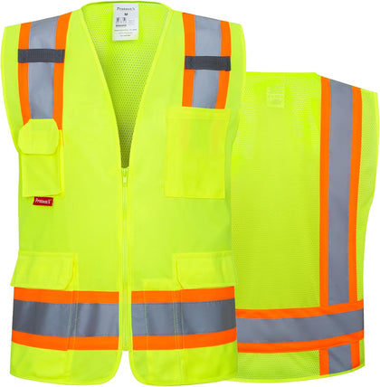 High Visibility ANSI Class 2 Safety Vest with 7 Pockets | Reflective Mesh Safety Vest for Men & Women, Lightweight