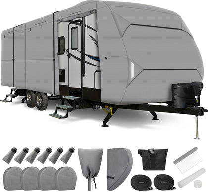 Windproof 27-30 ft Travel Trailer RV Cover Extra Thick | Heavy-duty 7-ply Camper Cover, Snowproof, Ripstop All