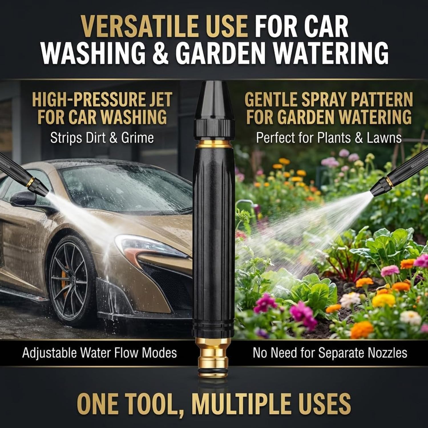 Home High-Pressure Water Gun Nozzle, Adjustable Garden Hose Sprayer with 3 Spray Modes, Leak-Proof Heavy Duty Nozzle