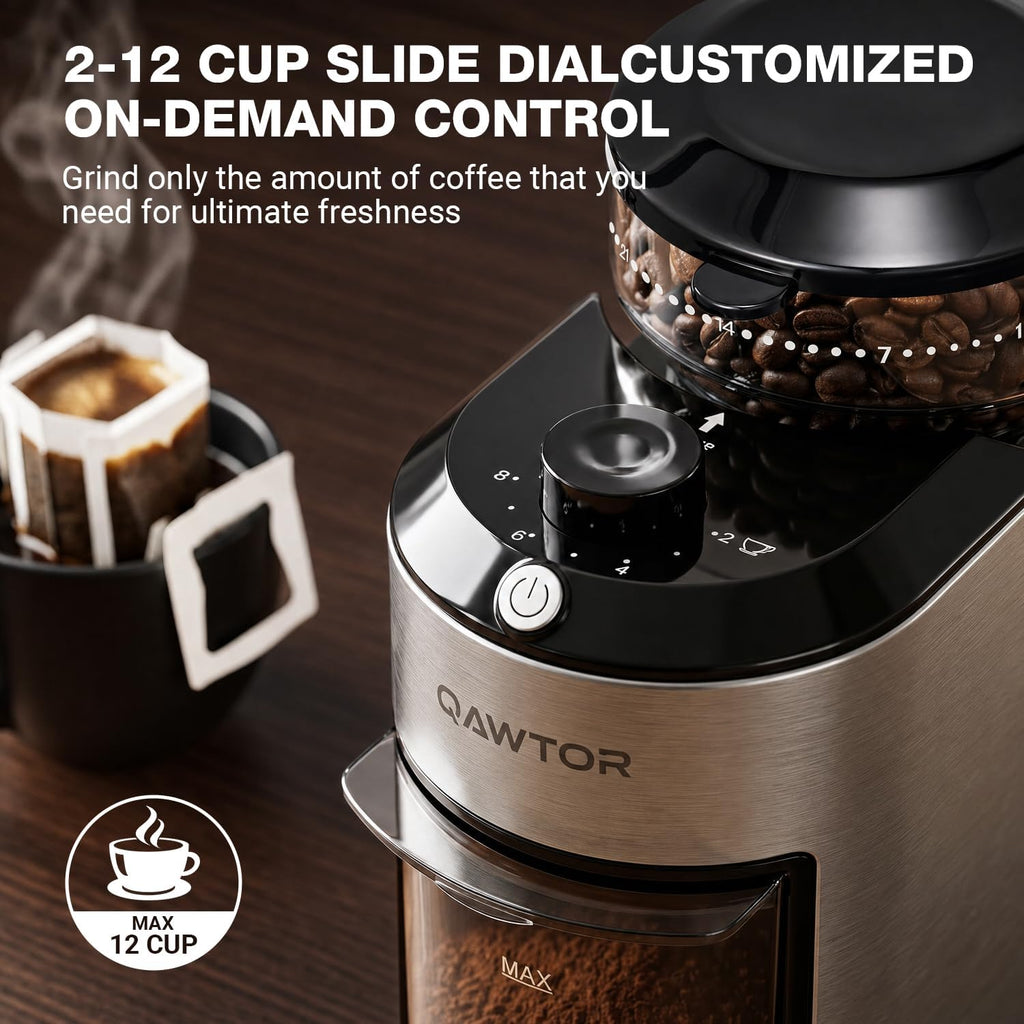 Electric Burr Coffee Grinder with 28 Precise Grind Settings, 2-12 Cup Auto-Stop, Flat Burr Coffee Bean Grinder for