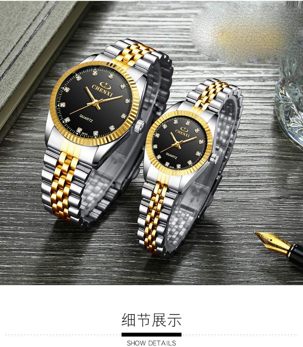 Luxury Business Rhinestone Lovers Quartz Women & Men Analog Stainless Steel Dress Couple Waterproof Watch (Silver