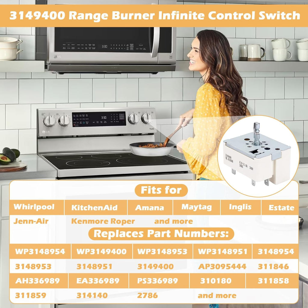 WP3149400 3148954 3148953 3149400 Range Surface Burner Infinite Switch
